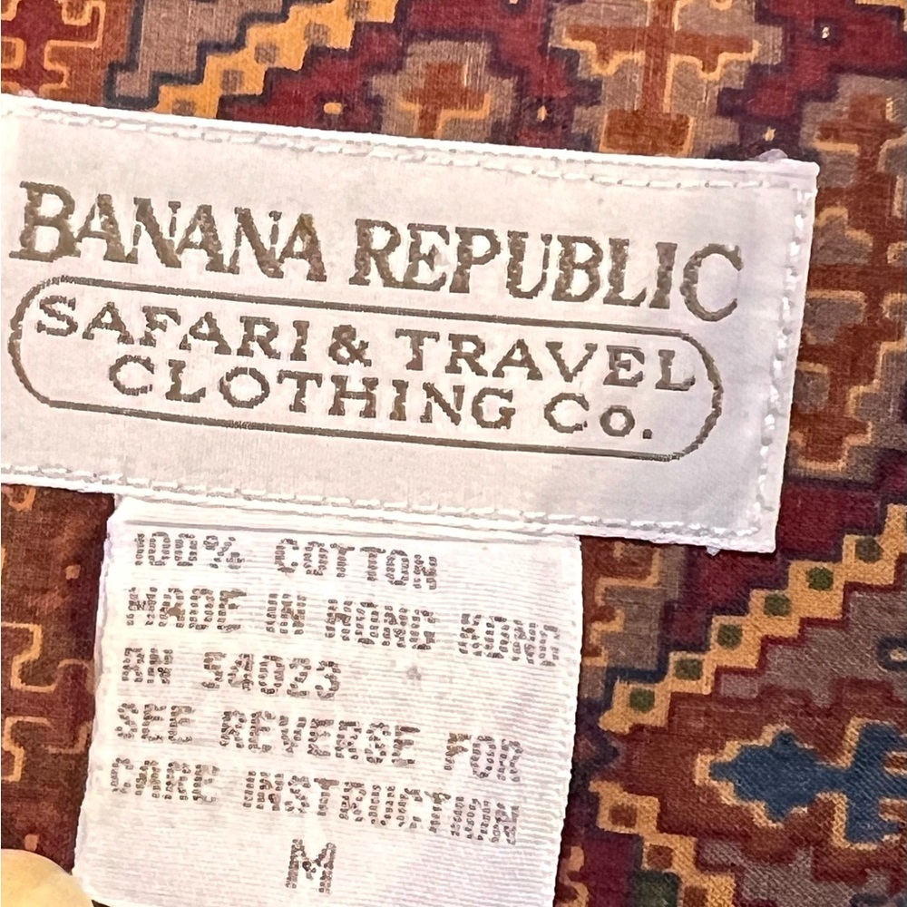 VINTAGE 80s Banana Republic Safari 100% cotton button down‎ shirt argyle diamond - Picture 7 of 10
